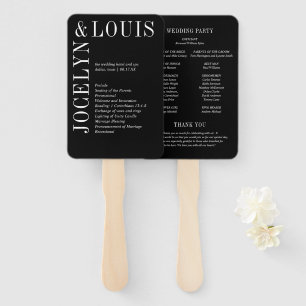 Jocelyn Black Modern Wedding Program Hand Fan