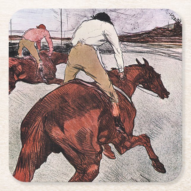 Jockey and Race Horse, Lautrec Square Paper Coaster (Front)