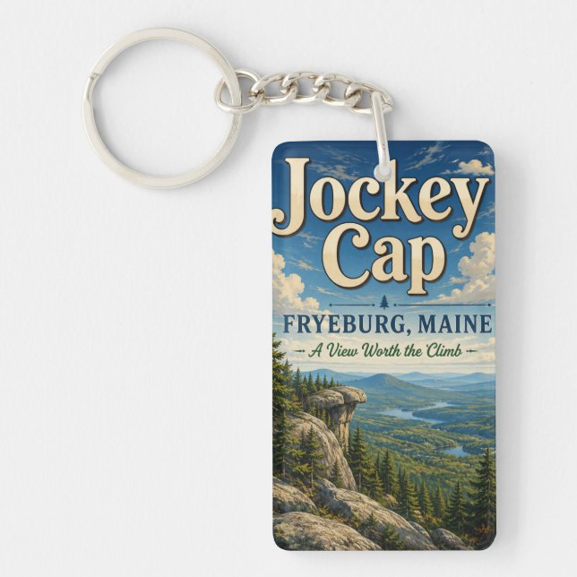 Jockey Cap Fryeburg Maine Rectangle Acrylic Keycha Key Ring (Front)