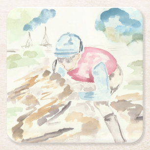 Jockey on Horse Square Paper Coaster