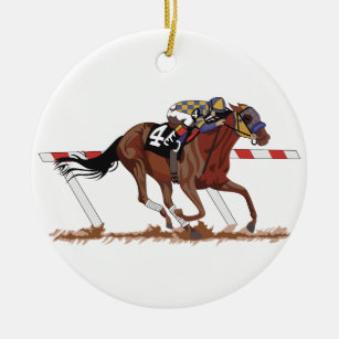 Jockey On Racehorse Ceramic Tree Decoration