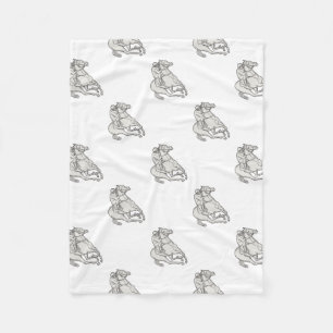 Jockey Riding Thoroughbred Horse Mono Line Fleece Blanket