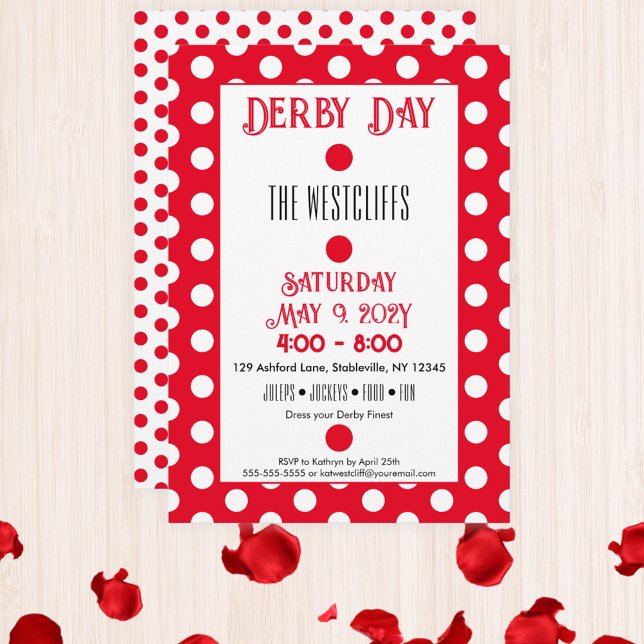Jockey Silk Dots Red and White Derby  Invitation (Red and White Polka Dots Jockey Silks Derby Horse Racing Party Invitation)