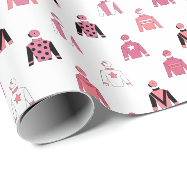 Jockey Silks Pink White Horse Racing Pattern Wrapping Paper (Roll Corner)