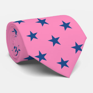 Jockey Silks Pink with French Blue Stars Derby Tie