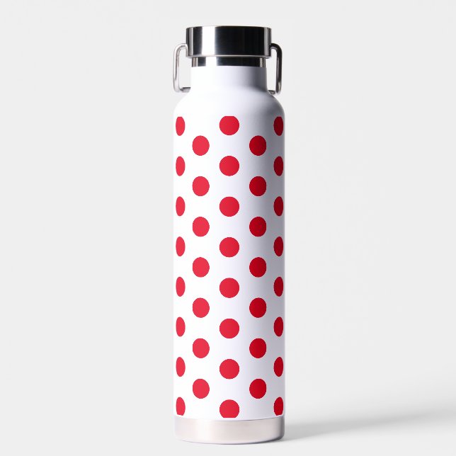 Jockey Silks Polka Dots Red on White Water Bottle (Front)