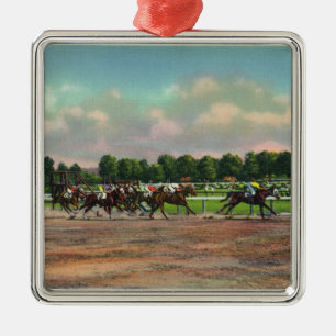 Jockeys Finishing Horse Race at Race Track Metal Tree Decoration
