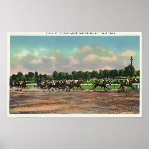 Jockeys Finishing Horse Race at Race Track Poster