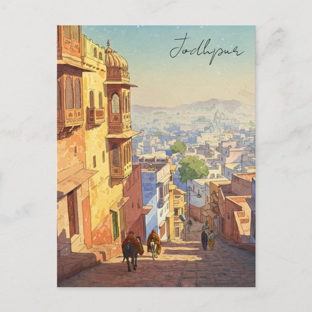 Jodhpur India Blue houses Watercolor Postcard (Front)