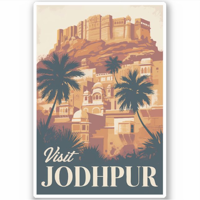 Jodhpur India Illustration Travel Art Vintage (Front)