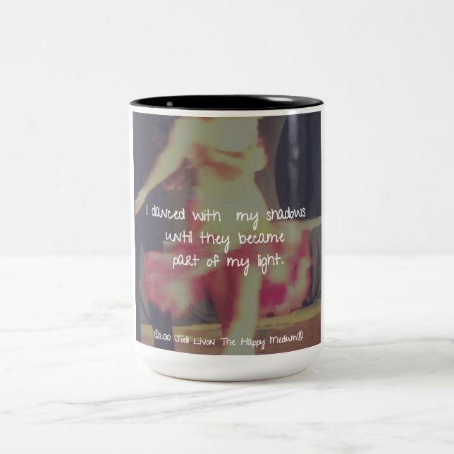 Jodi Livon Affirmations - Dancing with My Shadows Two-Tone Coffee Mug (Center)