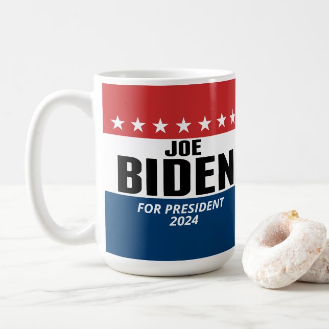 Joe Biden 2024 - Classic Design Red White Blue Coffee Mug (With Donut)