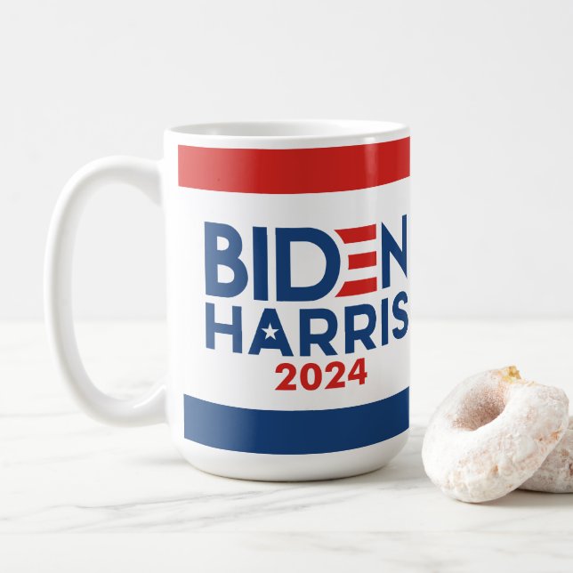 Joe Biden 2024 - Kamala Harris Blue Red Coffee Mug (With Donut)