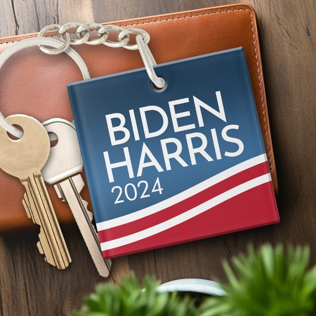 Joe Biden 2024 - Modern Wave Design Button Key Ring (Personalized Keychain for the 2024 election)