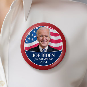Joe Biden 2024 Photo - American Flag red border  6 Cm Round Badge