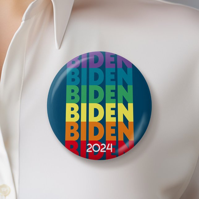 Joe Biden 2024 - retro gradient rainbow colours 6 Cm Round Badge (Biden Harris 2024 Button - Great Campaign and Rally button for the Next Election)