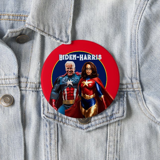 Joe Biden and Kamala Harris as  Superheros 10 Cm Round Badge (In Situ)