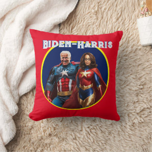 Joe Biden and Kamala Harris as  Superheros Cushion
