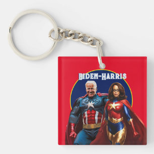 Joe Biden and Kamala Harris as  Superheros Key Ring