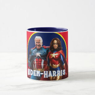 Joe Biden and Kamala Harris as Superheros Mug