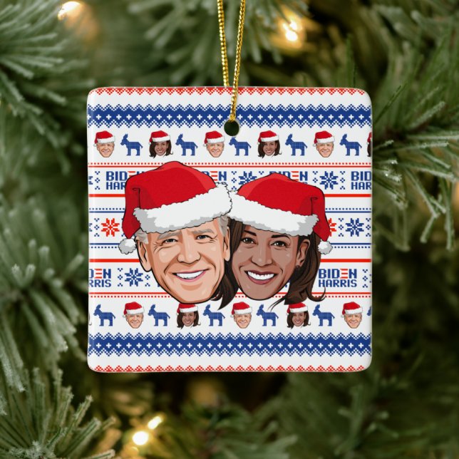 Joe Biden and Kamala Harris Christmas Ceramic Ornament (Tree)