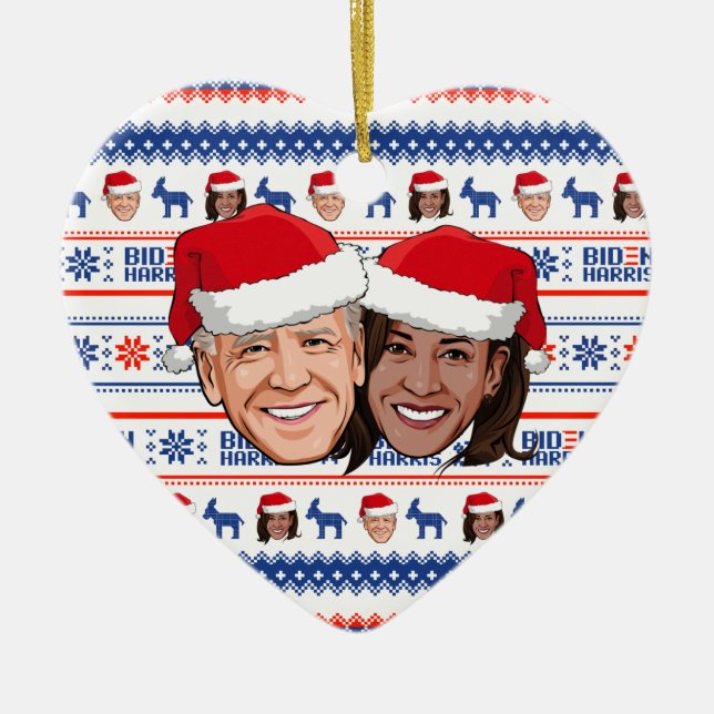 Joe Biden and Kamala Harris Christmas Ceramic Tree Decoration (Front)