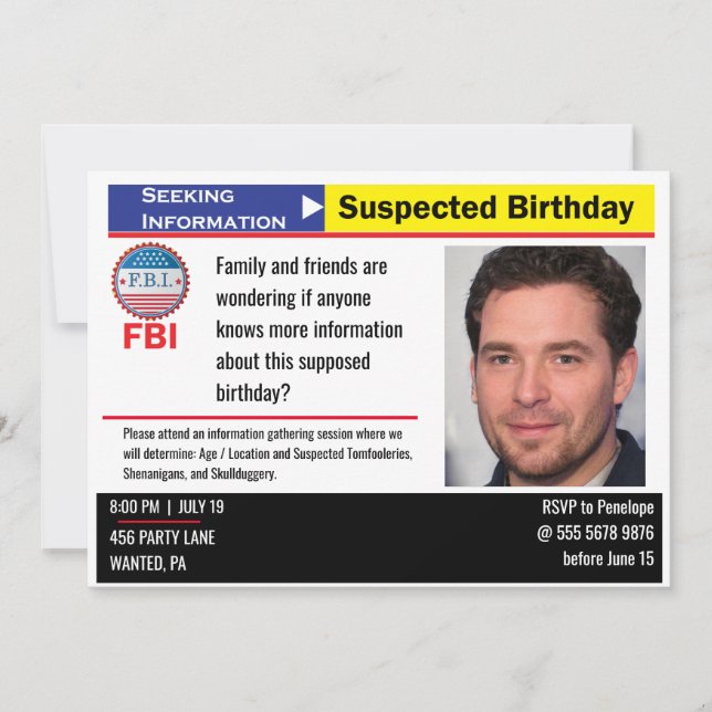 Joe Biden Birthday Bash: Suspect Info Wanted Invitation (Front)
