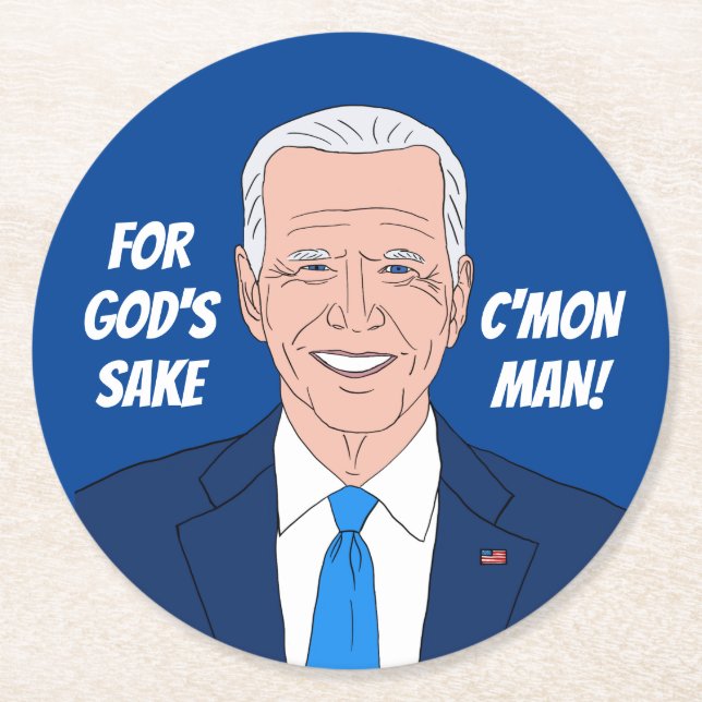 Joe Biden cartoon and funny political quote Round Paper Coaster (Front)