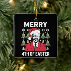 Joe Biden Christmas Santa Hat Merry 4th Of Easter Ceramic Ornament