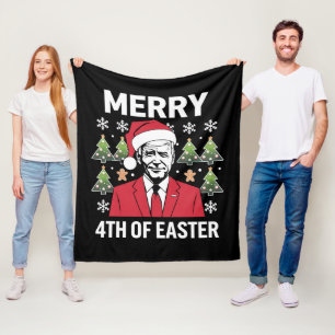 Joe Biden Christmas Santa Hat Merry 4th Of Easter Fleece Blanket