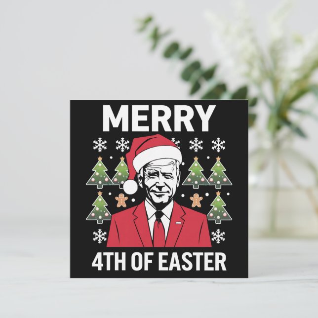 Joe Biden Christmas Santa Hat Merry 4th Of Easter  Holiday Card (Standing Front)