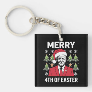 Joe Biden Christmas Santa Hat Merry 4th Of Easter  Key Ring
