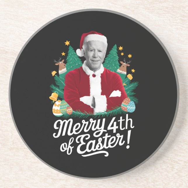 Joe Biden Christmas Santa Merry 4th Of Easter Xmas Coaster (Front)