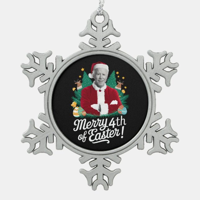 Joe Biden Christmas Santa Merry 4th Of Easter Xmas Snowflake Pewter Christmas Ornament (Front)
