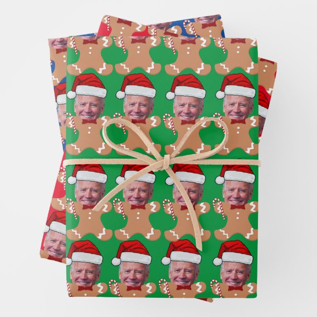 Joe Biden Custom Face Photo Gingerbread Xmas  Wrapping Paper Sheet (In situ)