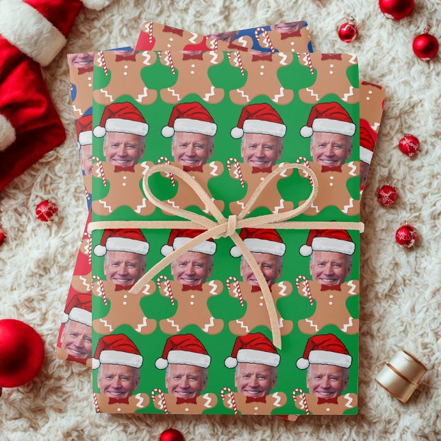 Joe Biden Custom Face Photo Gingerbread Xmas  Wrapping Paper Sheet (Creator Uploaded)
