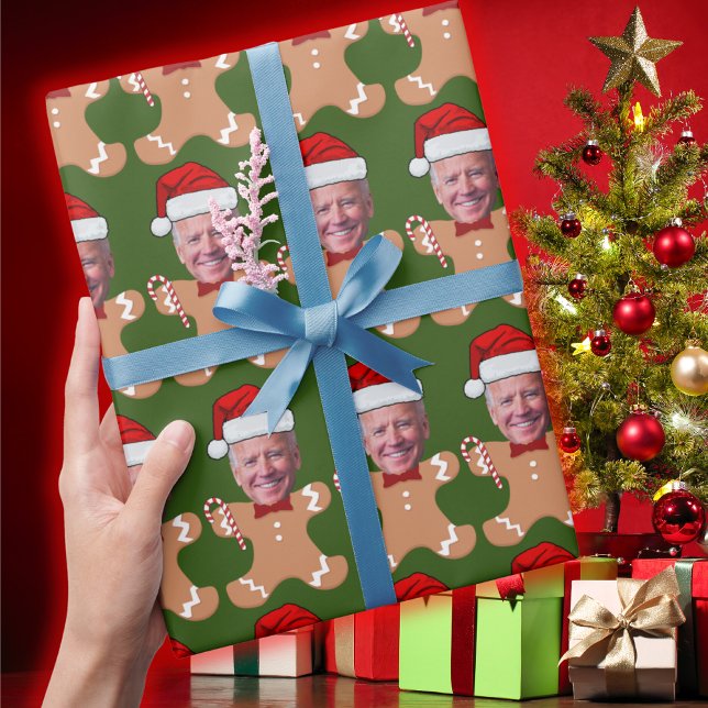 Joe Biden Face Custom Face Photo Gingerbread Wrapping Paper (Creator Uploaded)