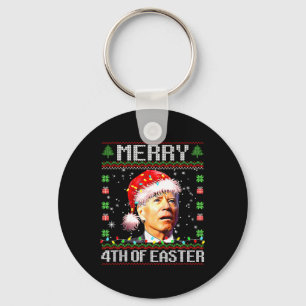 Joe Biden Happy 4th Easter Ugly Christmas Sweater Key Ring