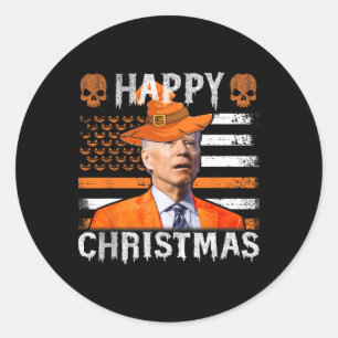 Joe Biden Happy Halloween Happy Christmas Us Flag Classic Round Sticker