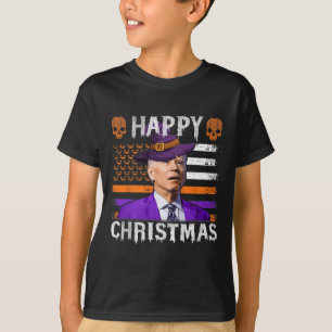 Joe Biden Happy Halloween Happy Christmas US Flag T-Shirt