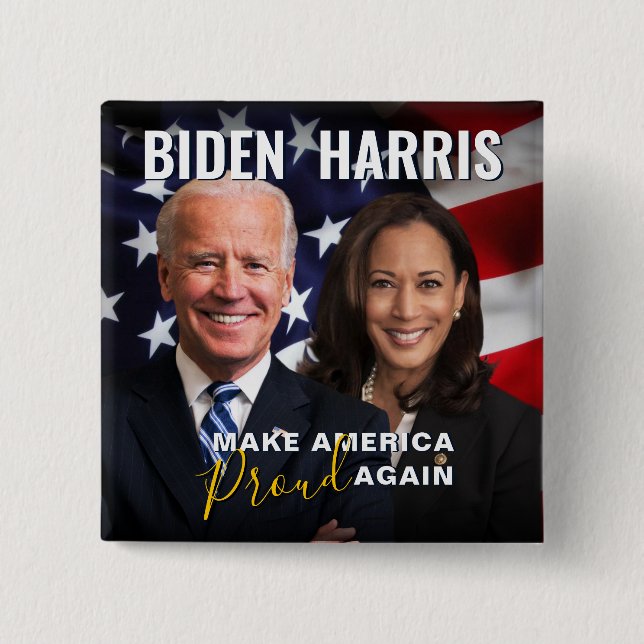 Joe Biden Kamala Harris 2020 USA Flag Photo Button (Front)