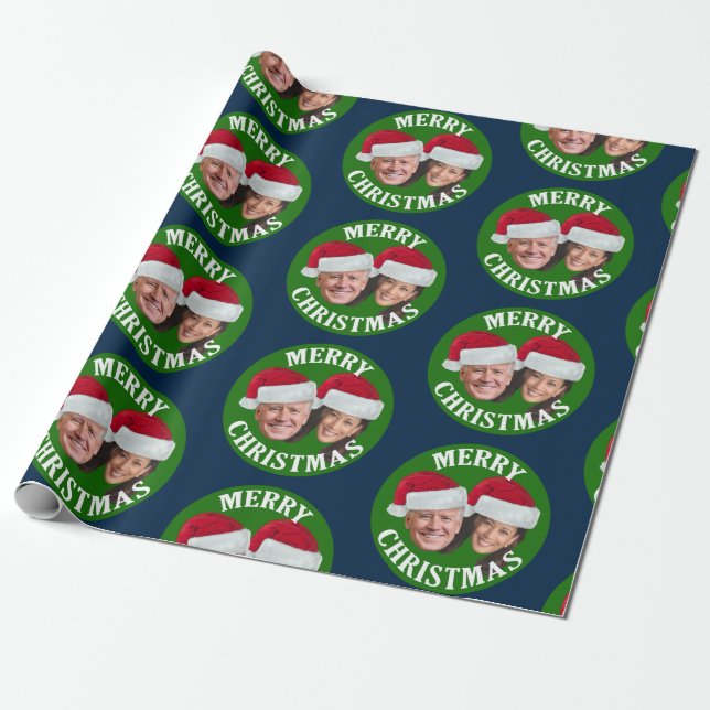 Joe Biden Kamala Harris 2020 w/ Santa Hats - Blue Wrapping Paper (Unrolled)