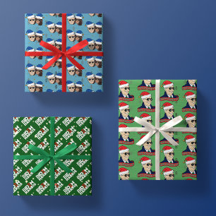 Joe Biden Kamala Harris Blue Christmas Trio Gift Wrapping Paper Sheet