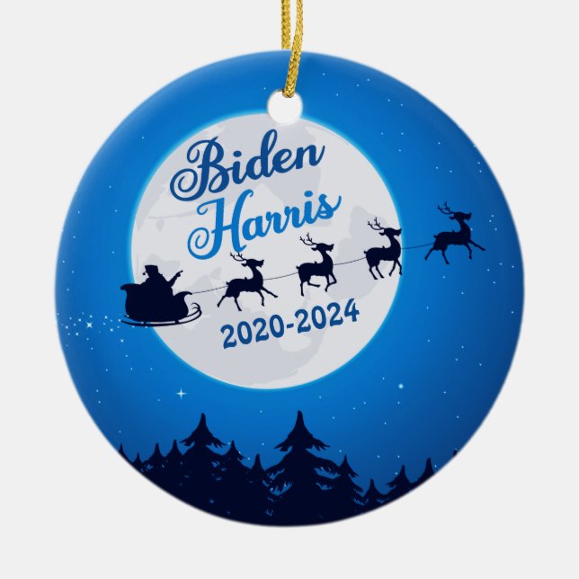Joe Biden Kamala Harris Christmas Reindeer Ceramic Ceramic Tree Decoration (Front)