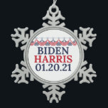 Joe Biden Kamala Harris Inauguration Day Snowflake Pewter Christmas Ornament<br><div class="desc">Celebate the Joe Biden Kamala Harris win with this cool red,  white,  blue American victory commemorative Christmas ornament. Order for the inauguration for the 2020 election. Features the inaugural date of January 20,  2021.</div>