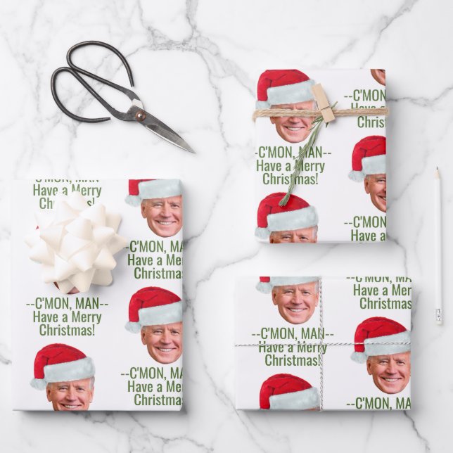 Joe Biden Kamala Harris Joe Santa Hat - C'mon Man Wrapping Paper Sheet (Front)