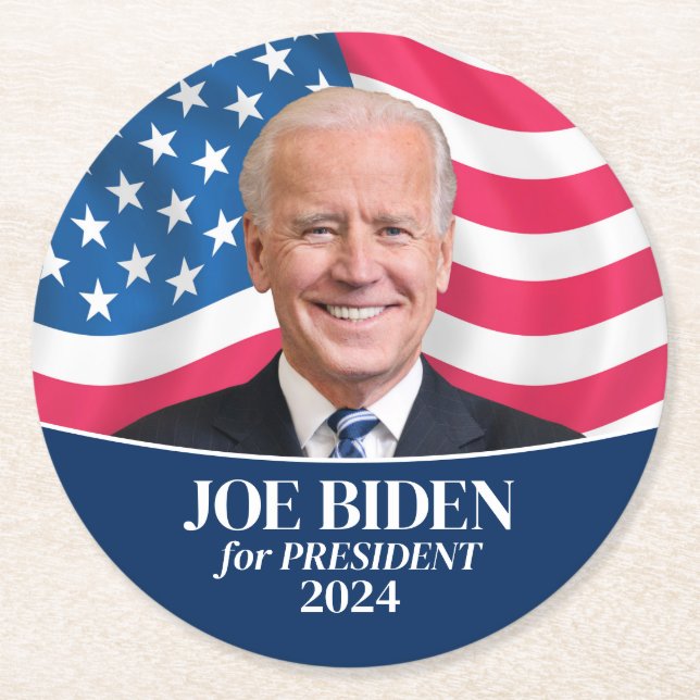Joe Biden Photo American Flag - President 2024 Round Paper Coaster (Front)