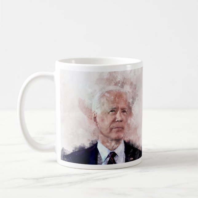 Joe Biden portrait in watercolor Coffee Mug (Left)