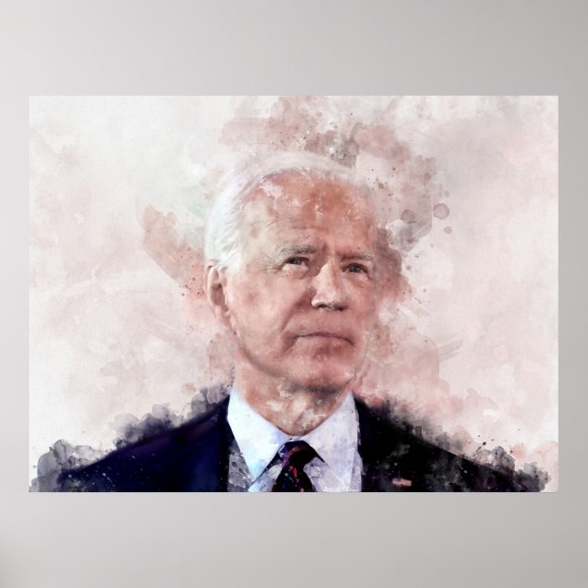 Joe Biden portrait in watercolor Poster (Front)