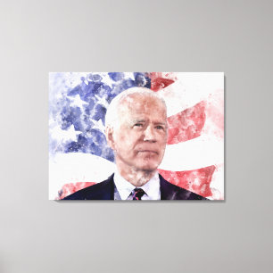 Joe Biden portrait watercolor with American flag Canvas Print